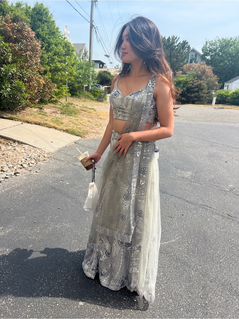 embellished silver light blue lehenga
